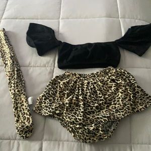 SHEIN for babies leapord skirt with off the shoulder crop top and tie on ban
